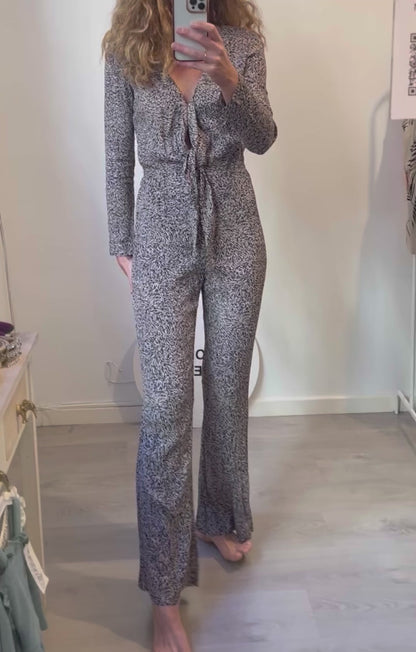 ZARA. Long flowing printed jumpsuit with bow. TS