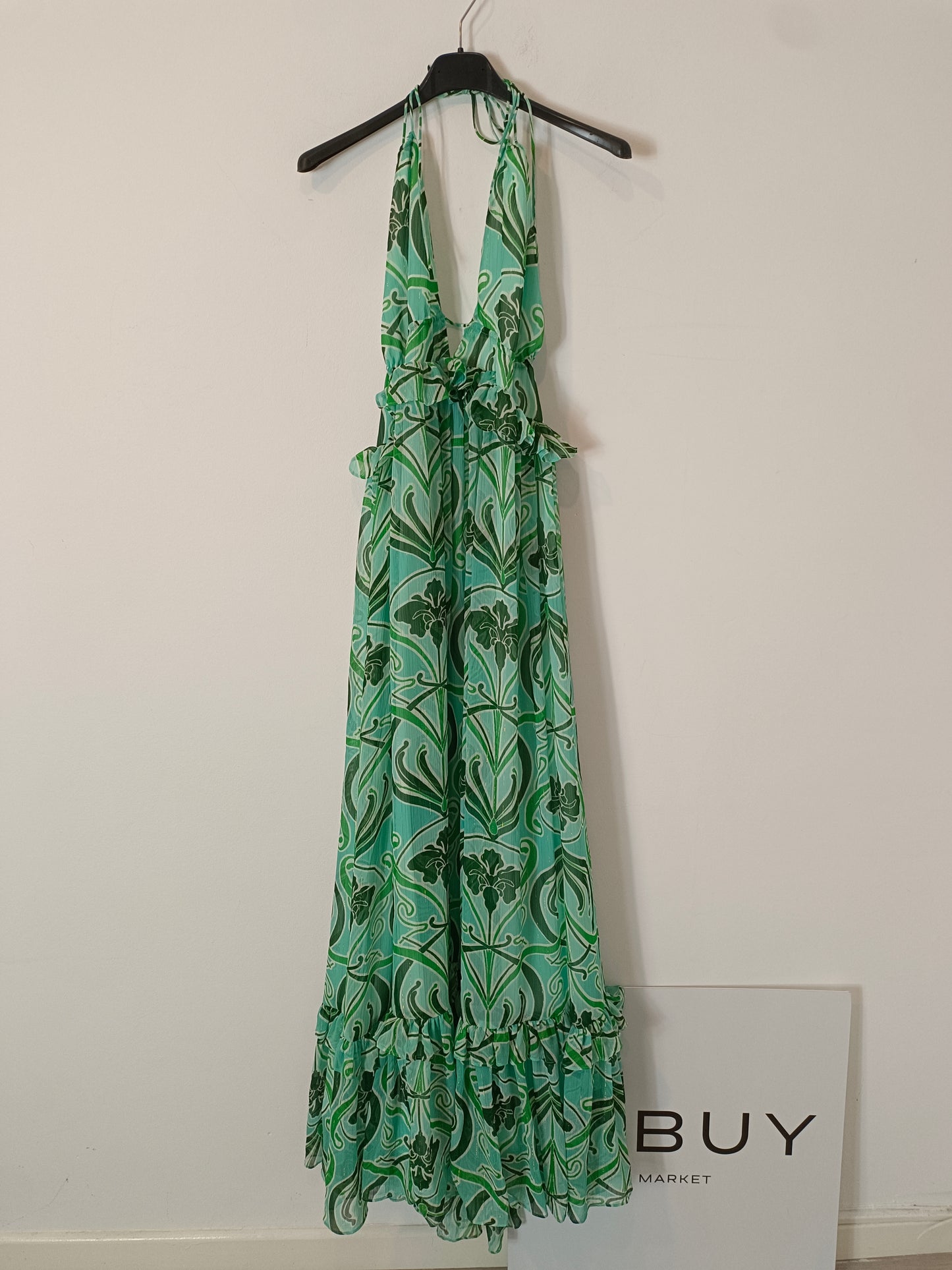 MANGO. Vestido largo azul estampado T.xs