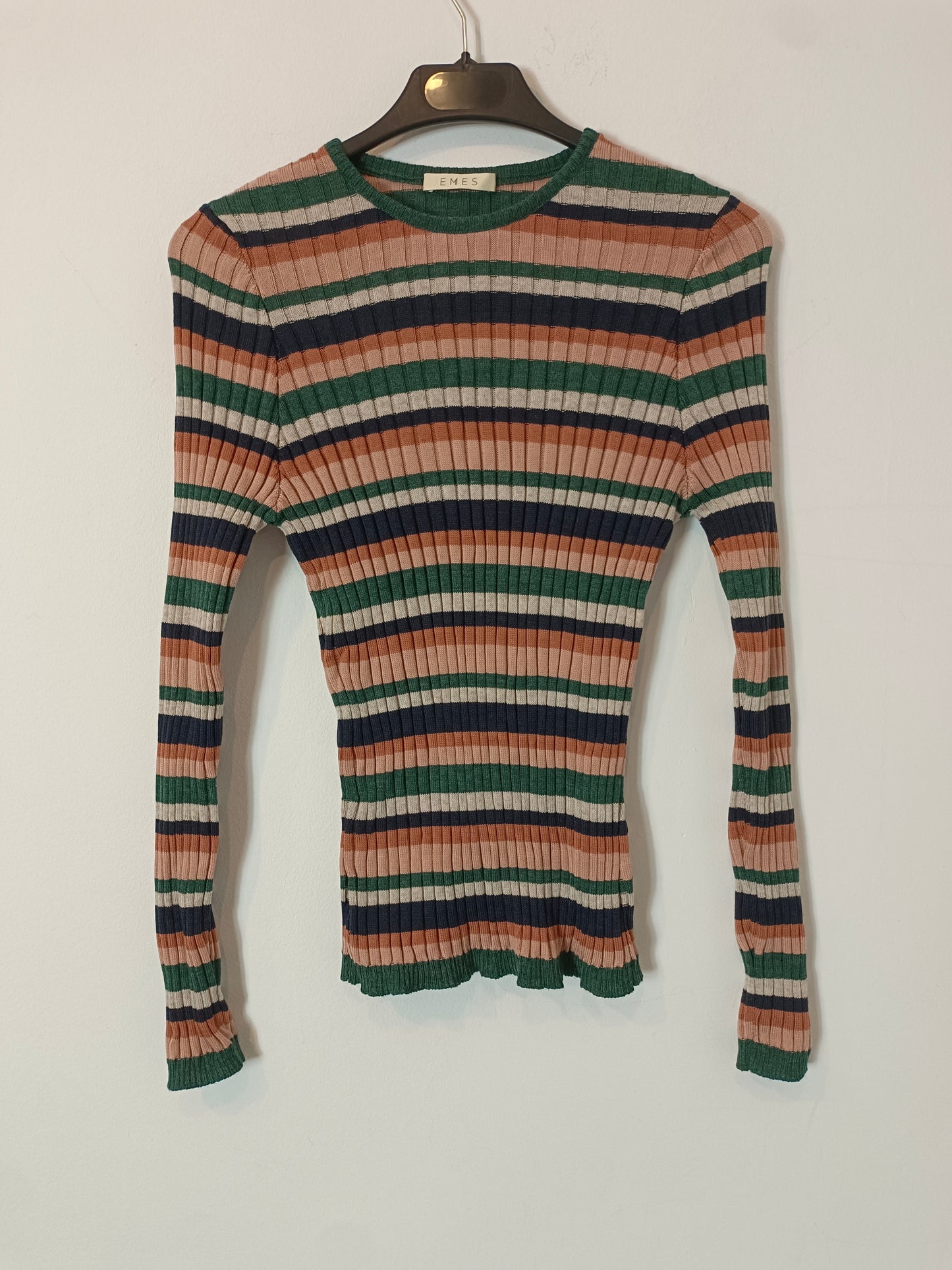 EMES. Green striped ribbed top, size 3 (m/l)
