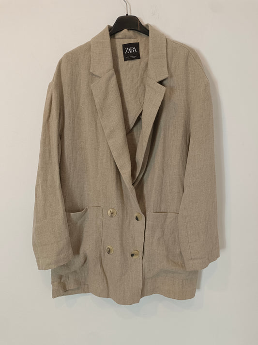 ZARA. Blazer beige lino T.s/m