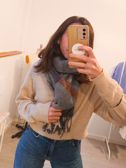 OTRAS. Bufanda azul cuadros