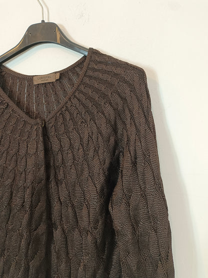 CORTEFIEL. Brown cable knit cardigan with Ts