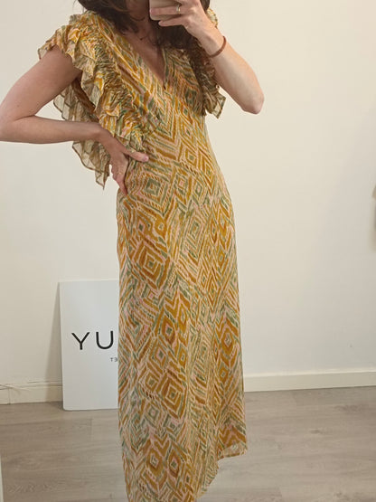 SCALPERS. Vestido beige estampado. T M