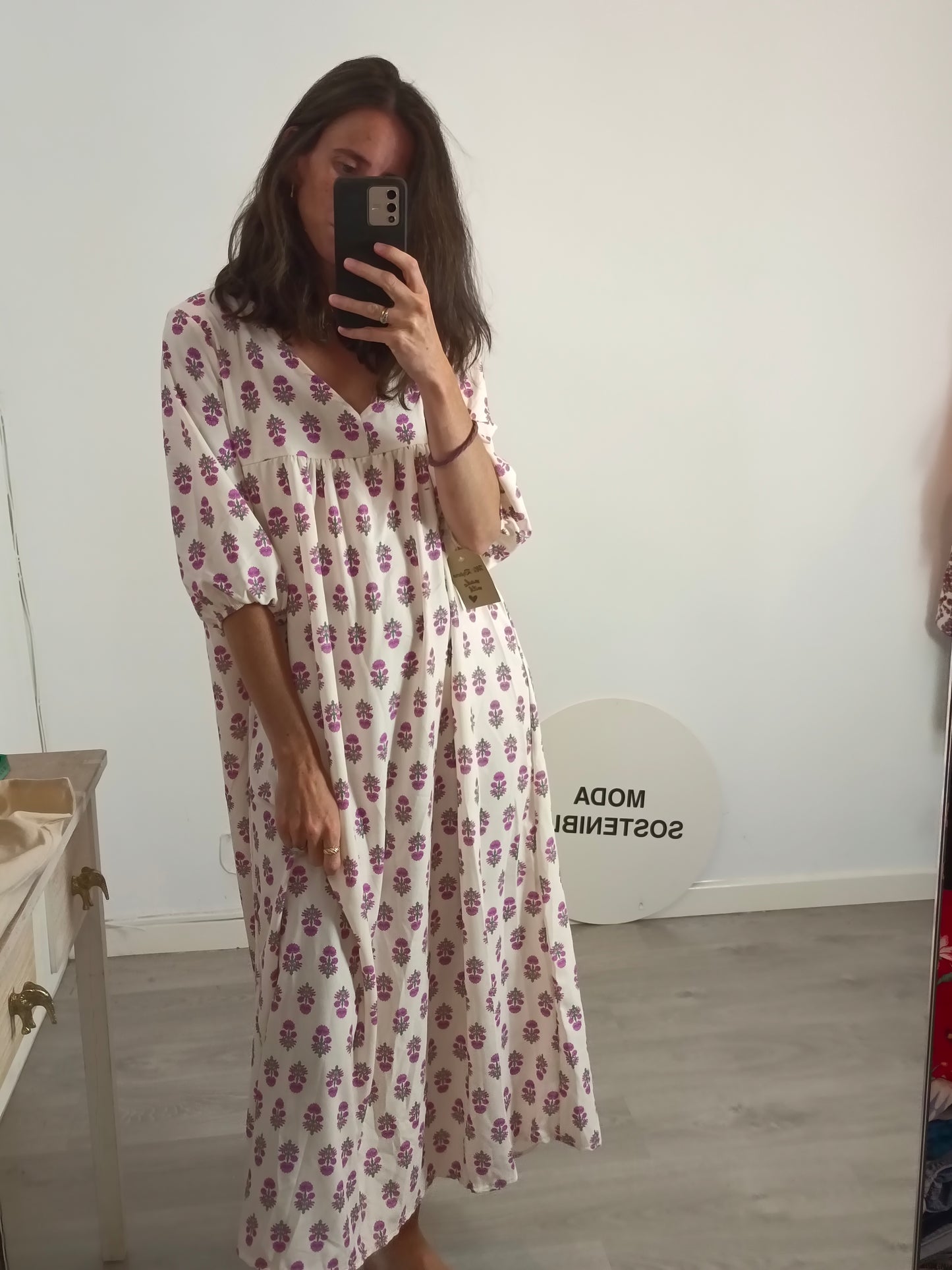 MY CLOSET. Long beige floral dress Ts/m