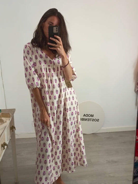 MY CLOSET. Long beige floral dress Ts/m