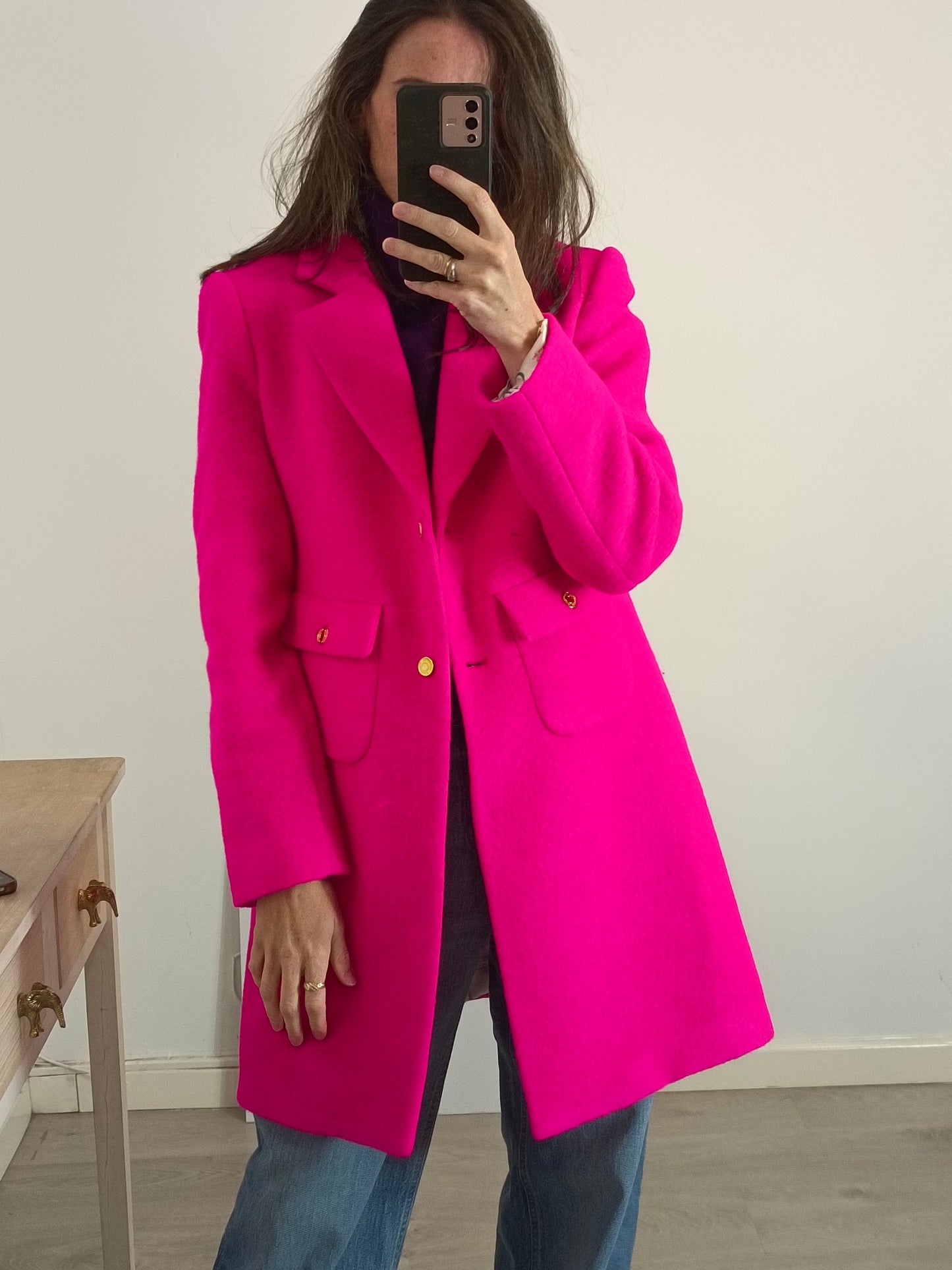 VILAGALLO. Abrigo lana fucsia. T 40