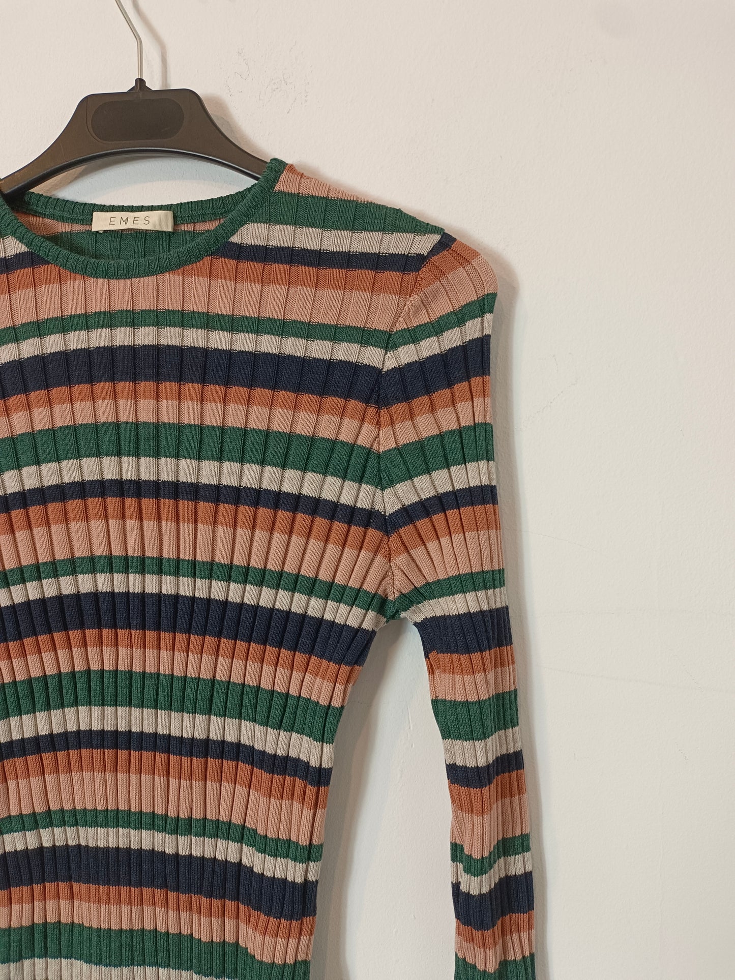 EMES. Green striped ribbed top, size 3 (m/l)