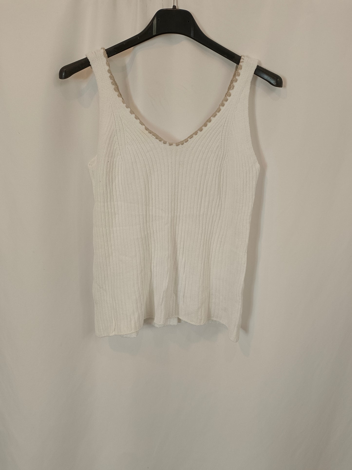 OTRAS. Top blanco canalé escote T.u(s/m)