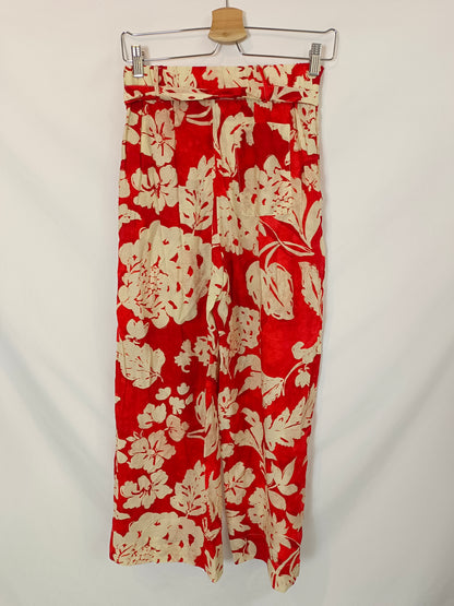 MANGO. Pantalón rojo flores T.s
