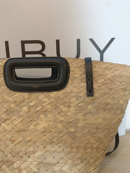 MAJE. capazo rafia detalles negros (Tara)