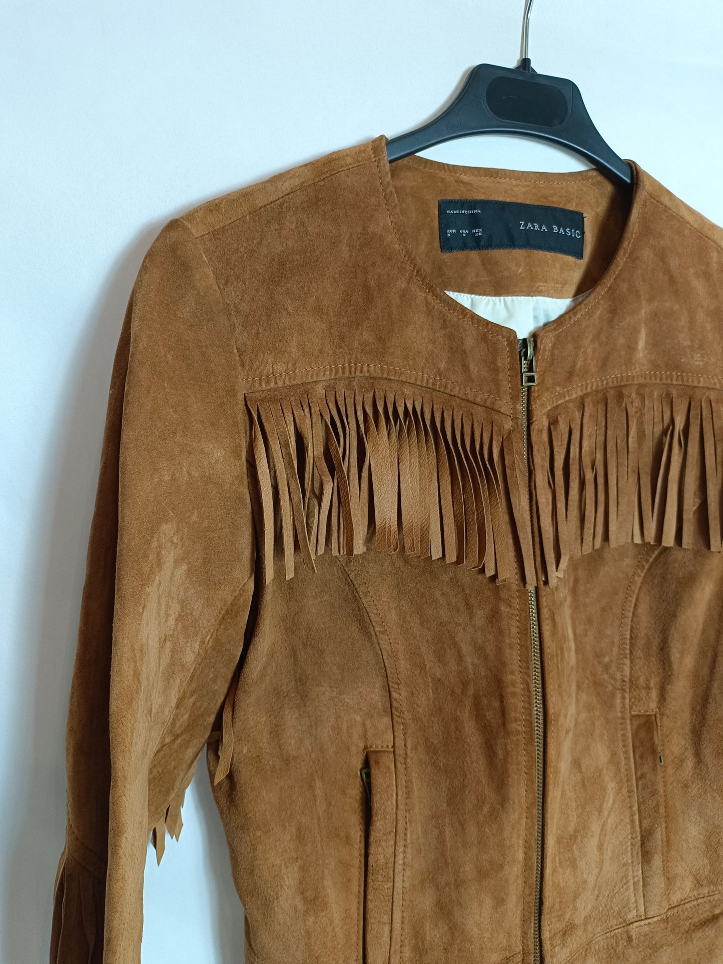 ZARA. Beige Ts fringed jacket