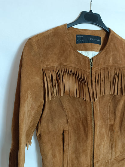 ZARA. Beige Ts fringed jacket