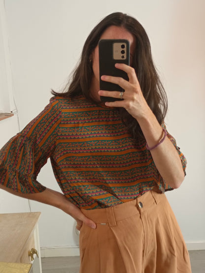 SEZANE. Printed silk blouse T.36