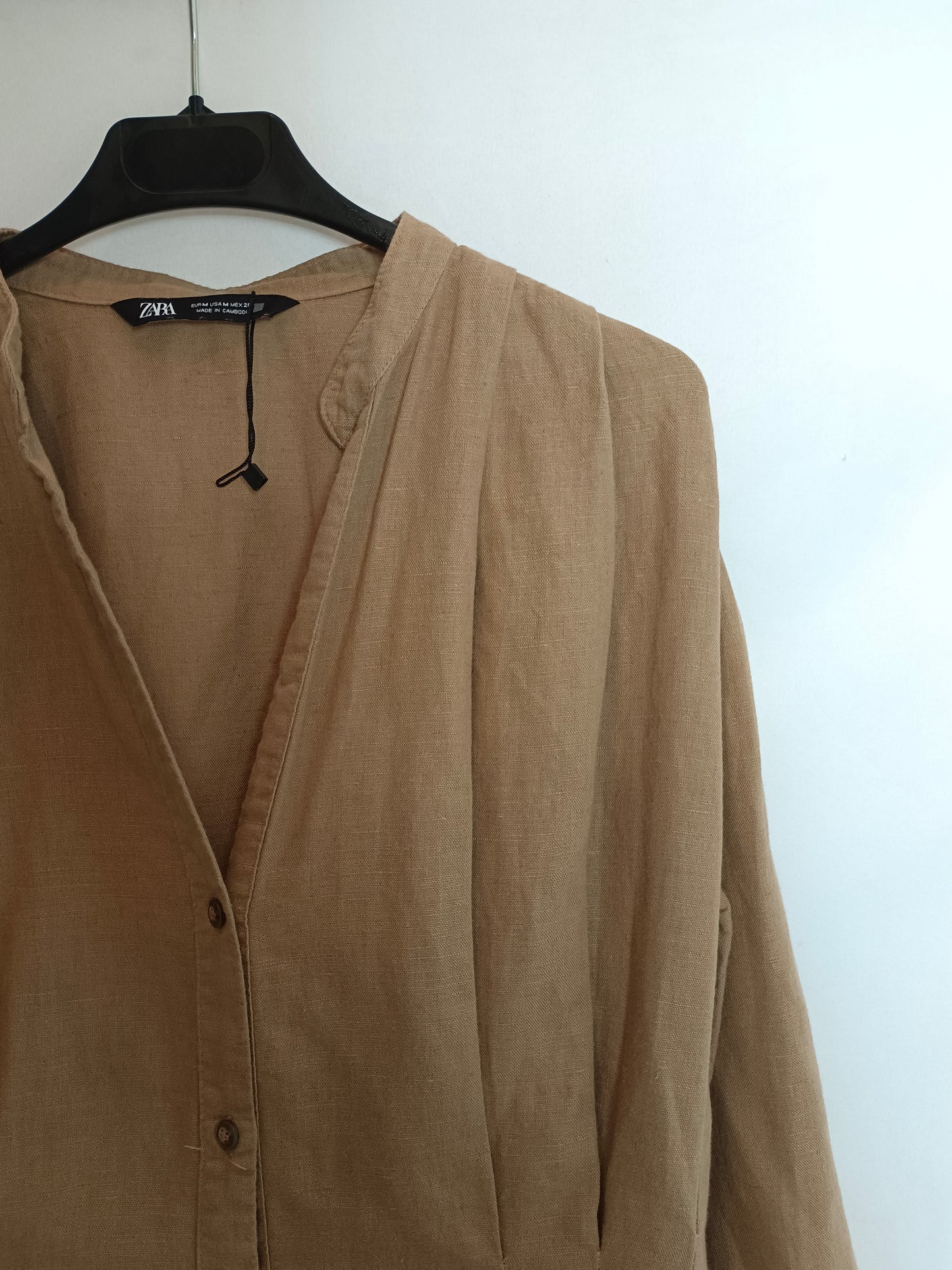 ZARA. Vestido camisero camel T.m