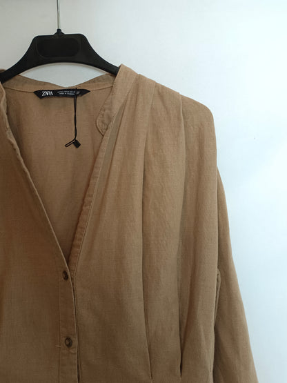 ZARA. Vestido camisero camel T.m