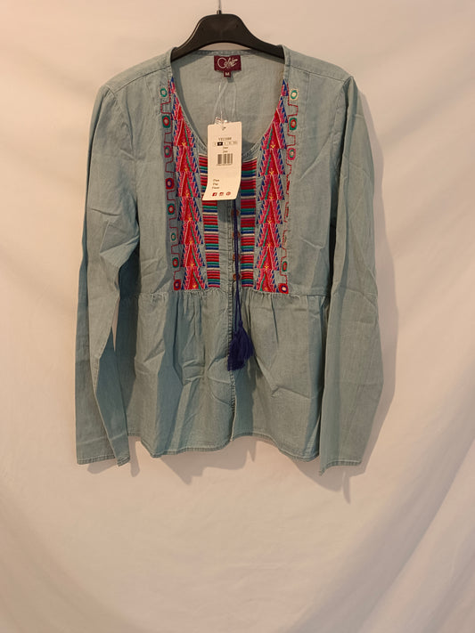 COLINE. Sobrecamisa denim bordada T.m