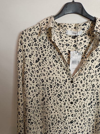 MANGO. Blusa beige print T.m