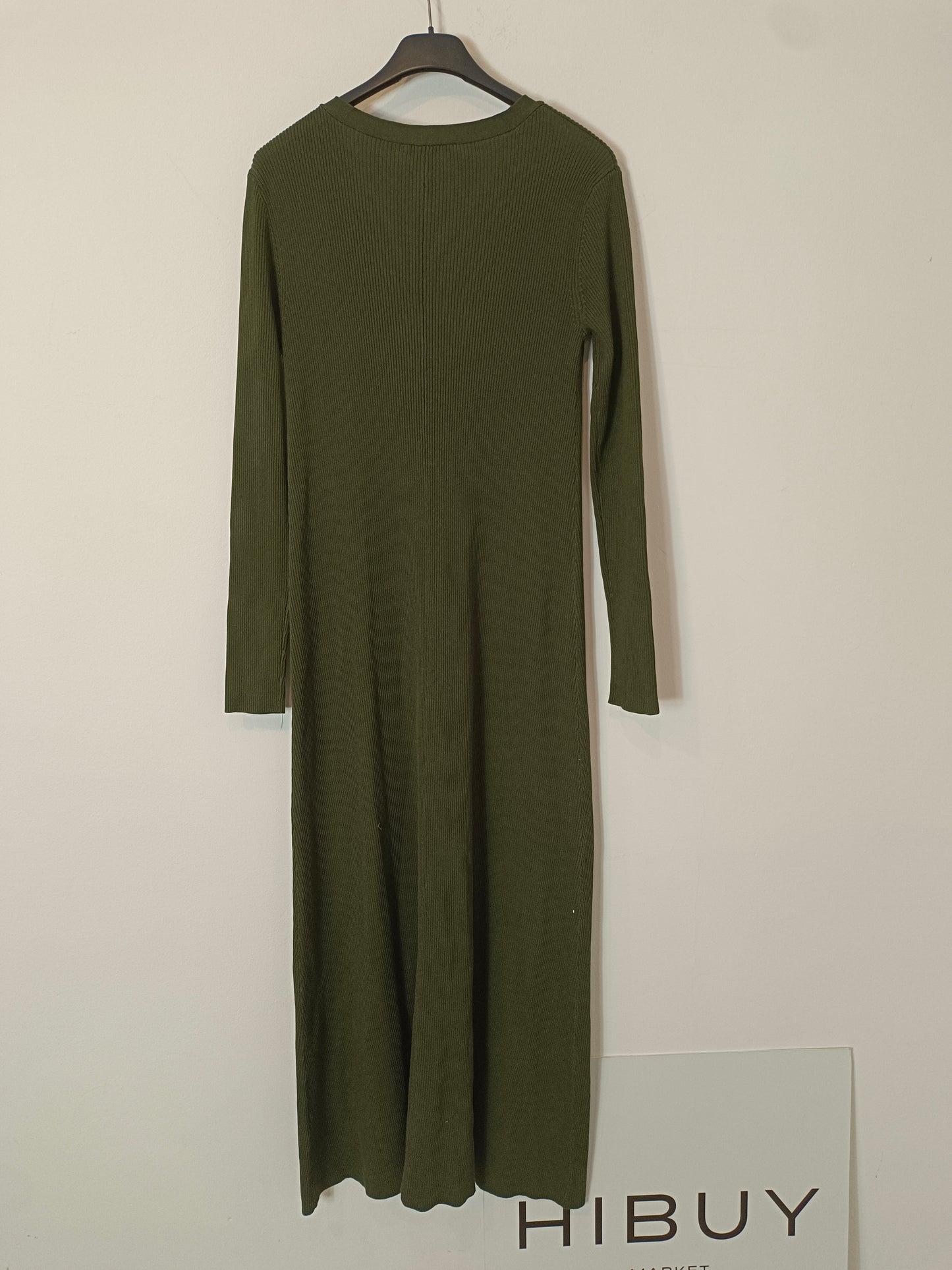 ZARA. Vestido canalé verde T.s