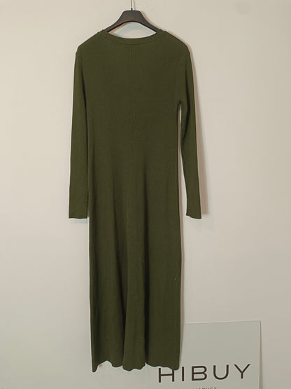 ZARA. Vestido canalé verde T.s