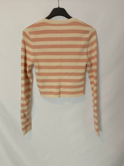ZARA. Top/rebeca de rayas canalé T.m
