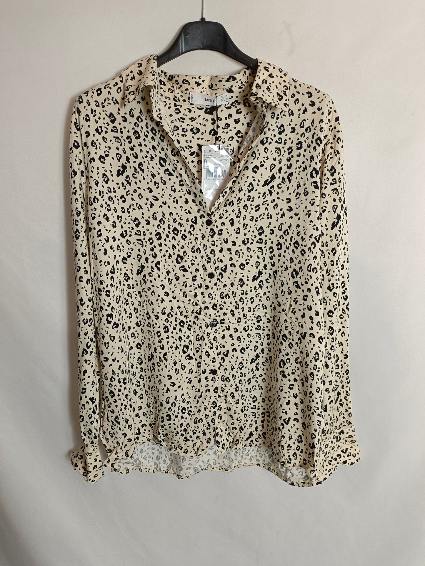 MANGO. Blusa beige print T.m