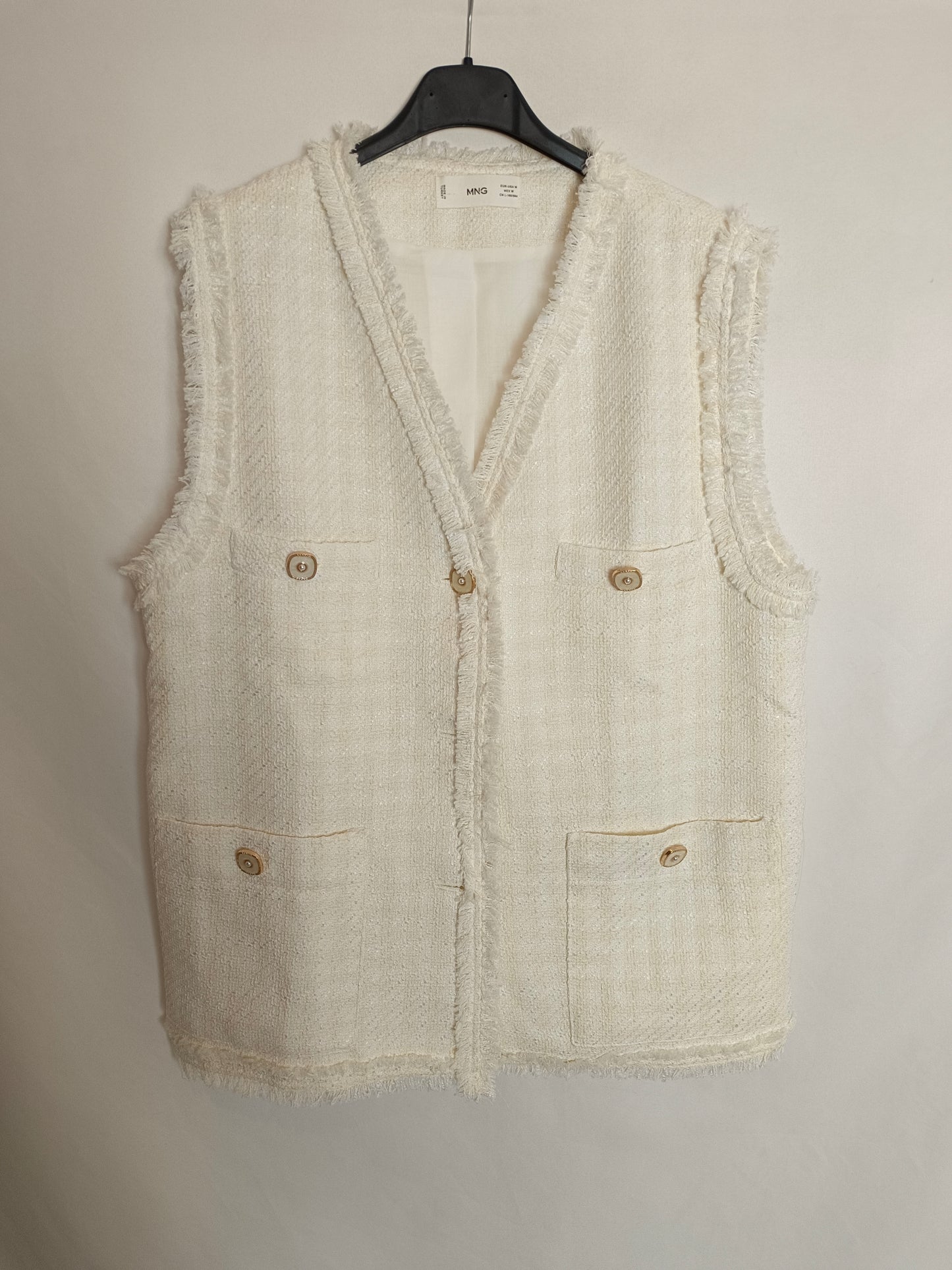 MANGO. Chaleco beige tweed T.m
