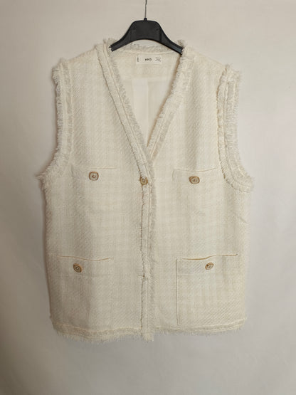 MANGO. Chaleco beige tweed T.m