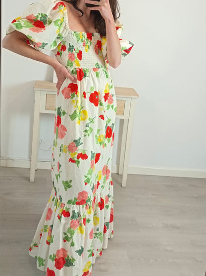 SEZANE. Vestido largo flores T.34