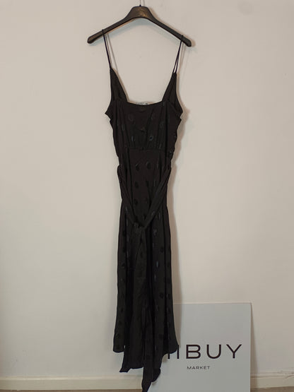 ZARA. Vestido largo negro lunares T.m