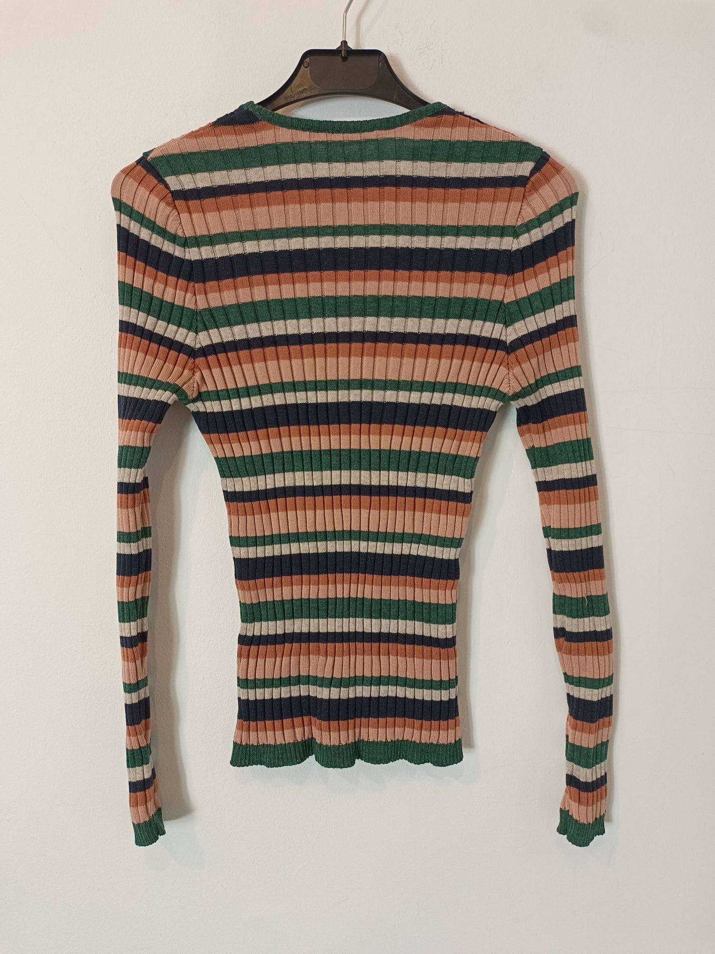 EMES. Green striped ribbed top, size 3 (m/l)