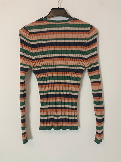 EMES. Green striped ribbed top, size 3 (m/l)