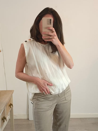 8 PM. Flowy top with striped back detail. TM/L