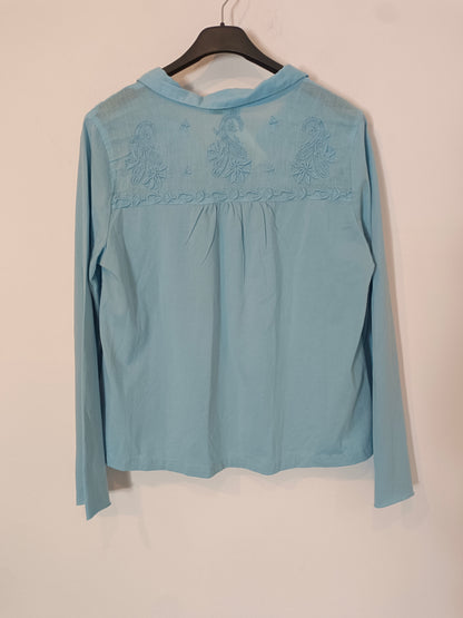NATURA. Blue embroidered blouse Ts