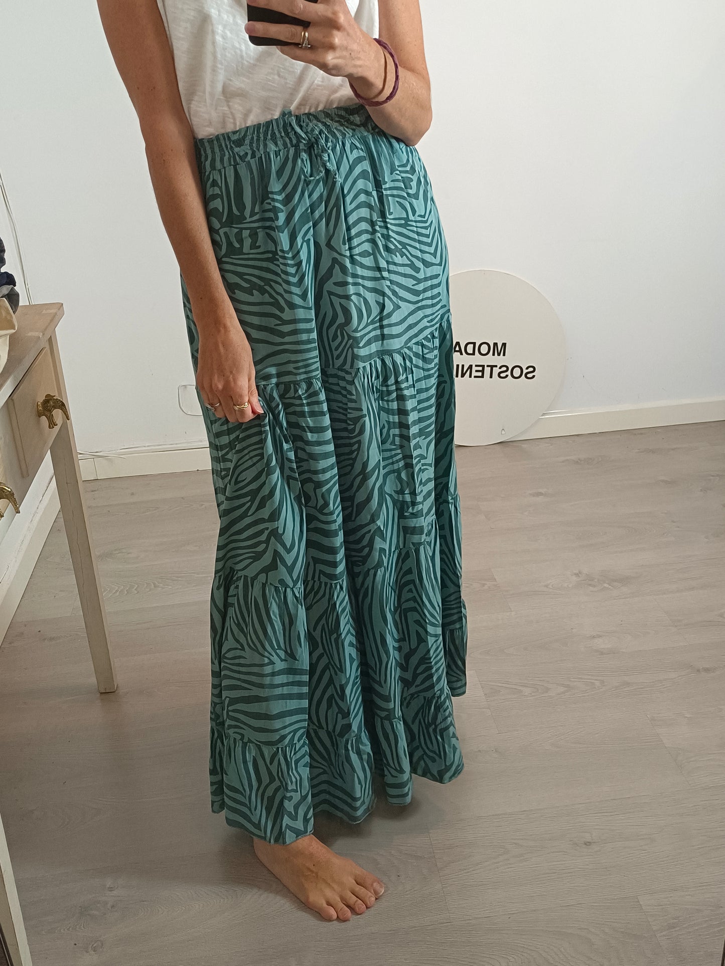 OTHERS. Blue long skirt with animal print YOUR(S)