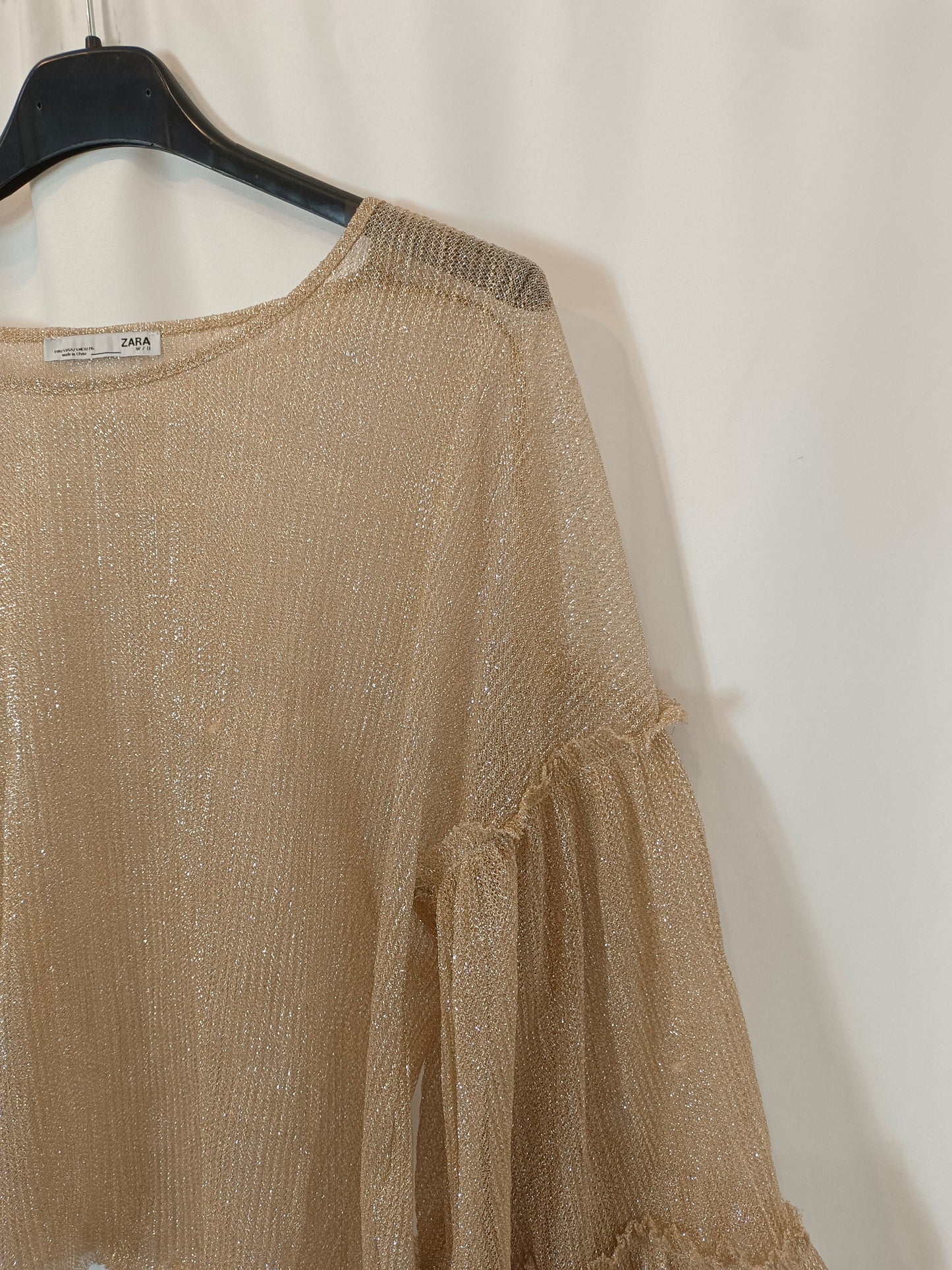 ZARA. Semi-sheer gold Ts top