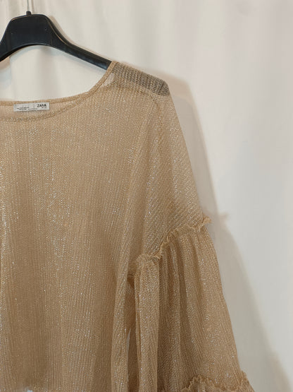 ZARA. Semi-sheer gold Ts top