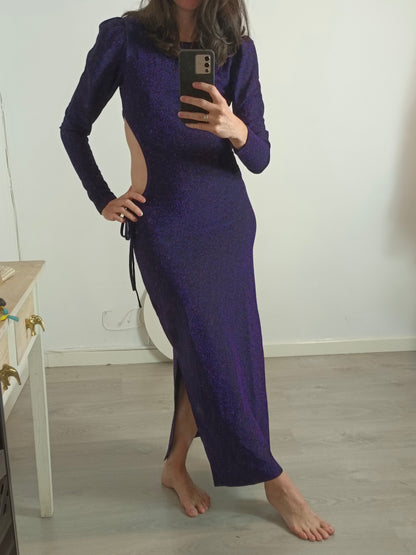 HIGH SPIRITS. Long purple dress with slits. TS