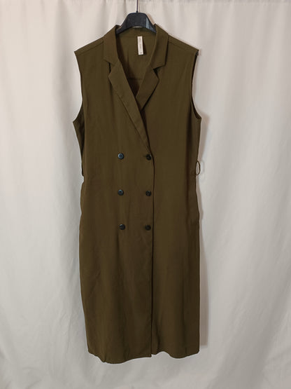 MANGO. Vestido midi verde cruzado T.l