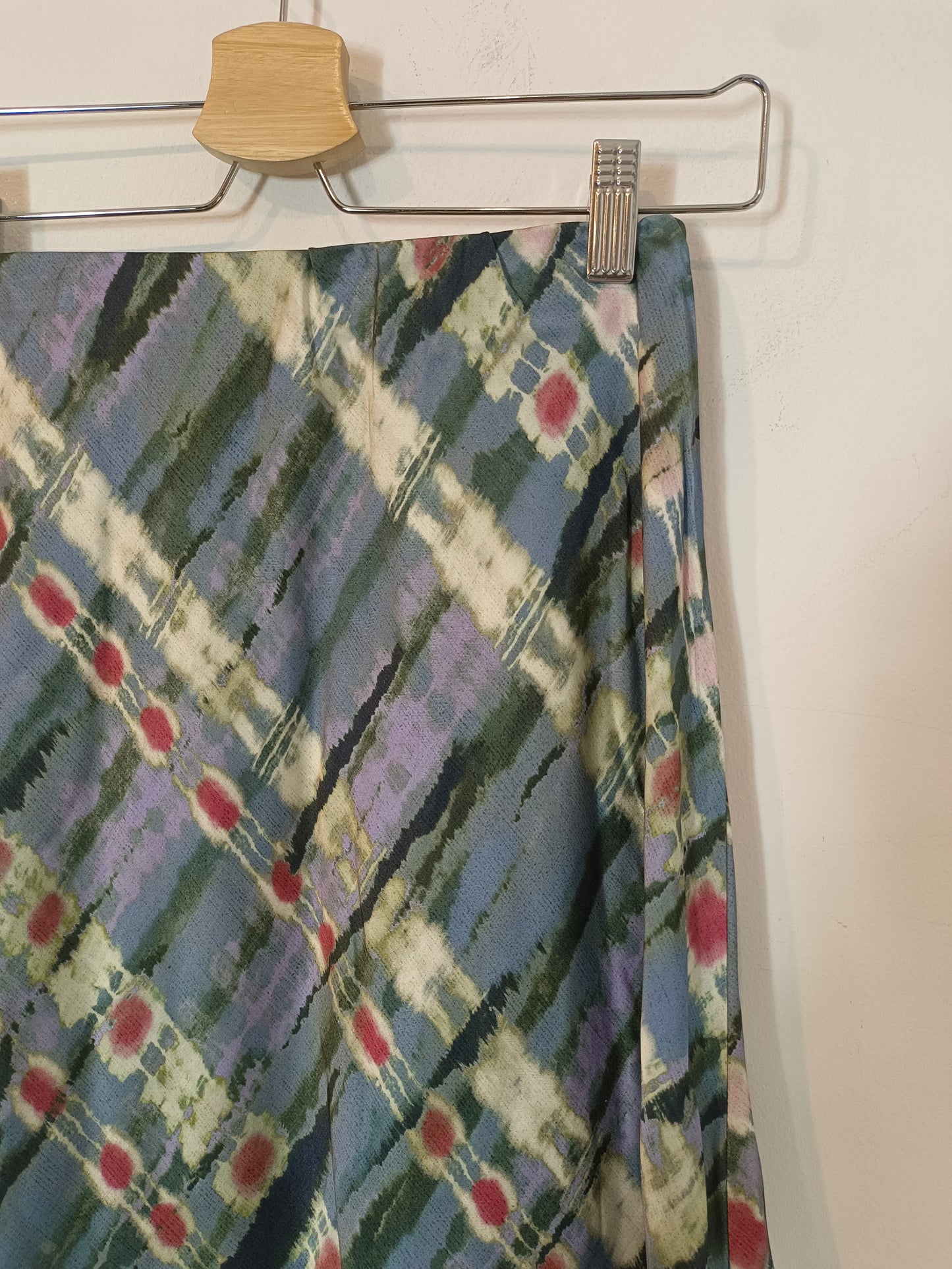 OTRAS. Falda midi azul satinada estampada  TU(S)