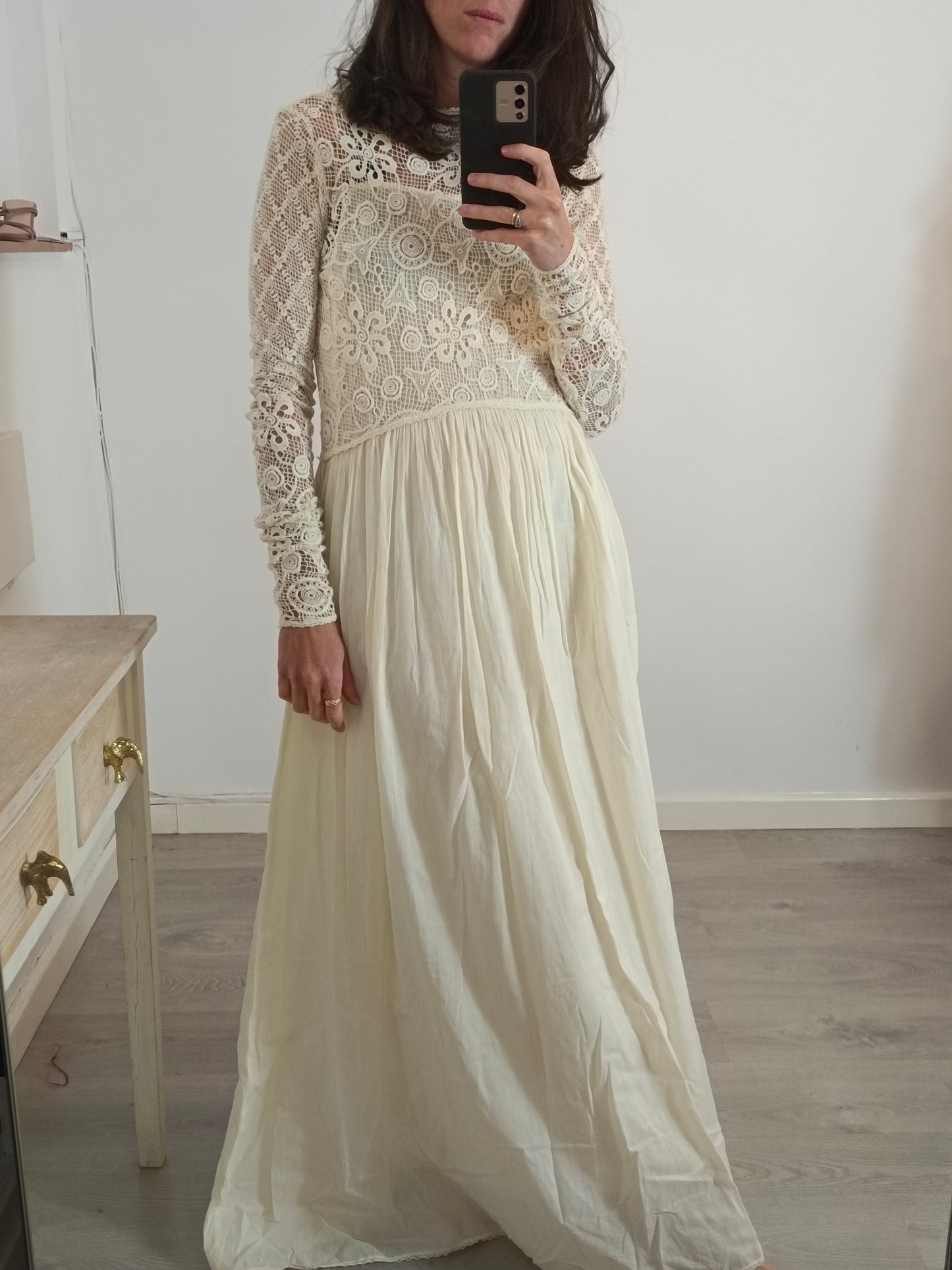 OTRAS. Vestido largo doble textura crudo. T XS