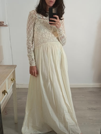 OTRAS. Vestido largo doble textura crudo. T XS