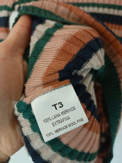 EMES. Green striped ribbed top, size 3 (m/l)