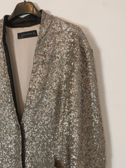 ZARA. Chaqueta lentejuelas plateadas T.m