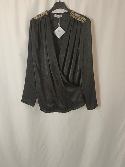 STRENA. Black crossover top with Ts detail