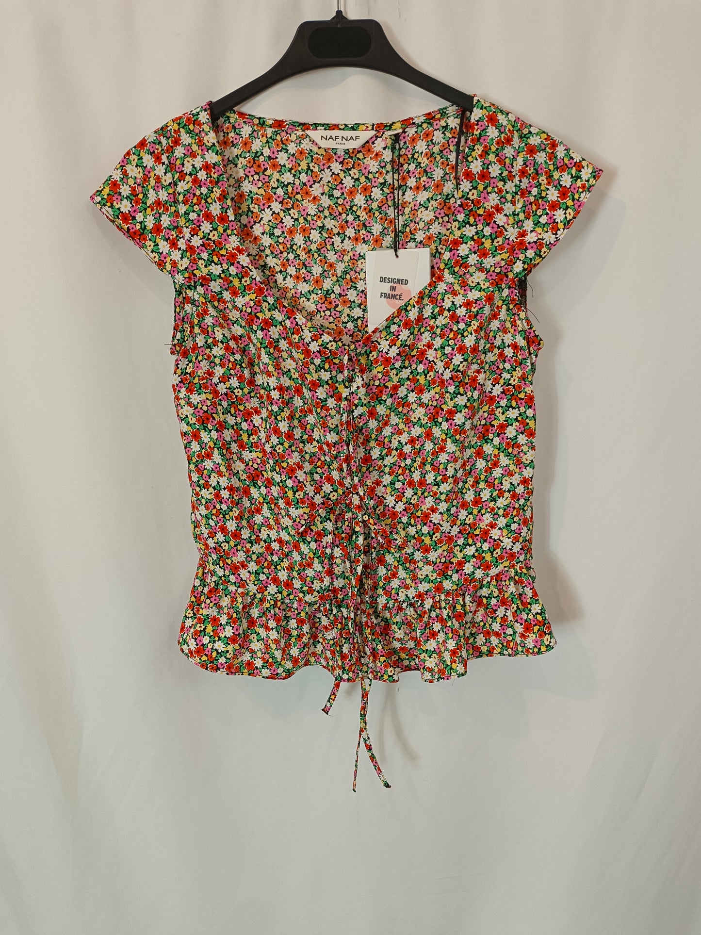 NAF NAF. Black floral top T.34