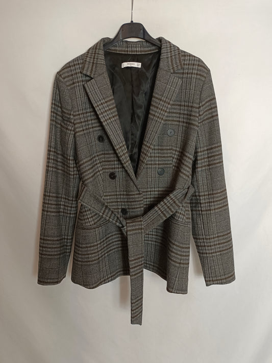 MANGO. Blazer gris cuadros T.40