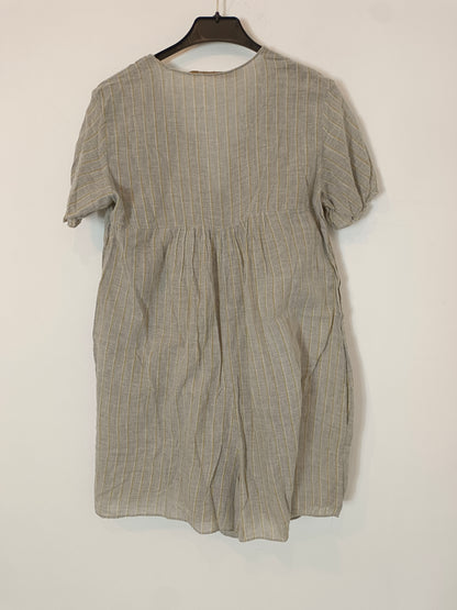 ZARA. Mustard-striped grey jumpsuit S.xs