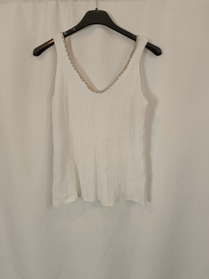 OTRAS. Top blanco canalé escote T.u(s/m)