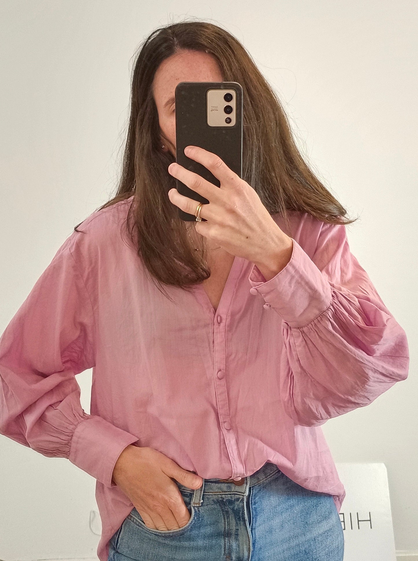 NATURA. Pink Mao collar blouse Ts