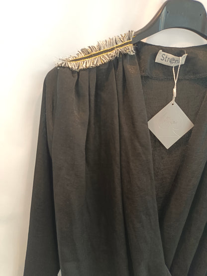 STRENA. Black crossover top with Ts detail
